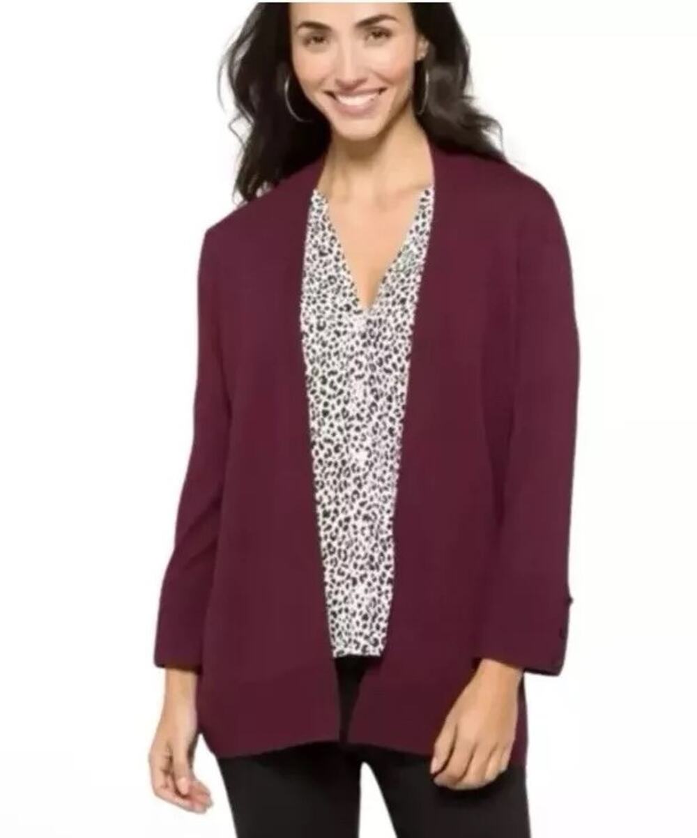 3057NWT Evolution By Cyrus Womens Open Cardigan Ancho Chili Burgundy Extra Small